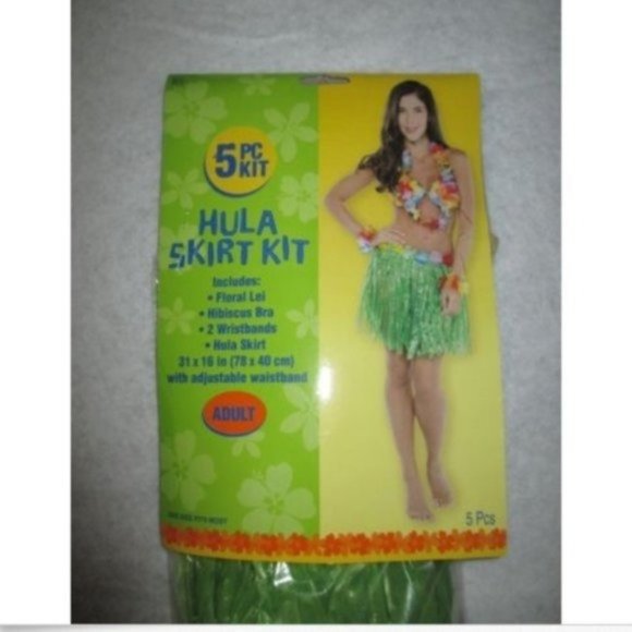 Amscan Skirts Hula Skirt Halloween Costume Flower Lei Hibiscus Bra
